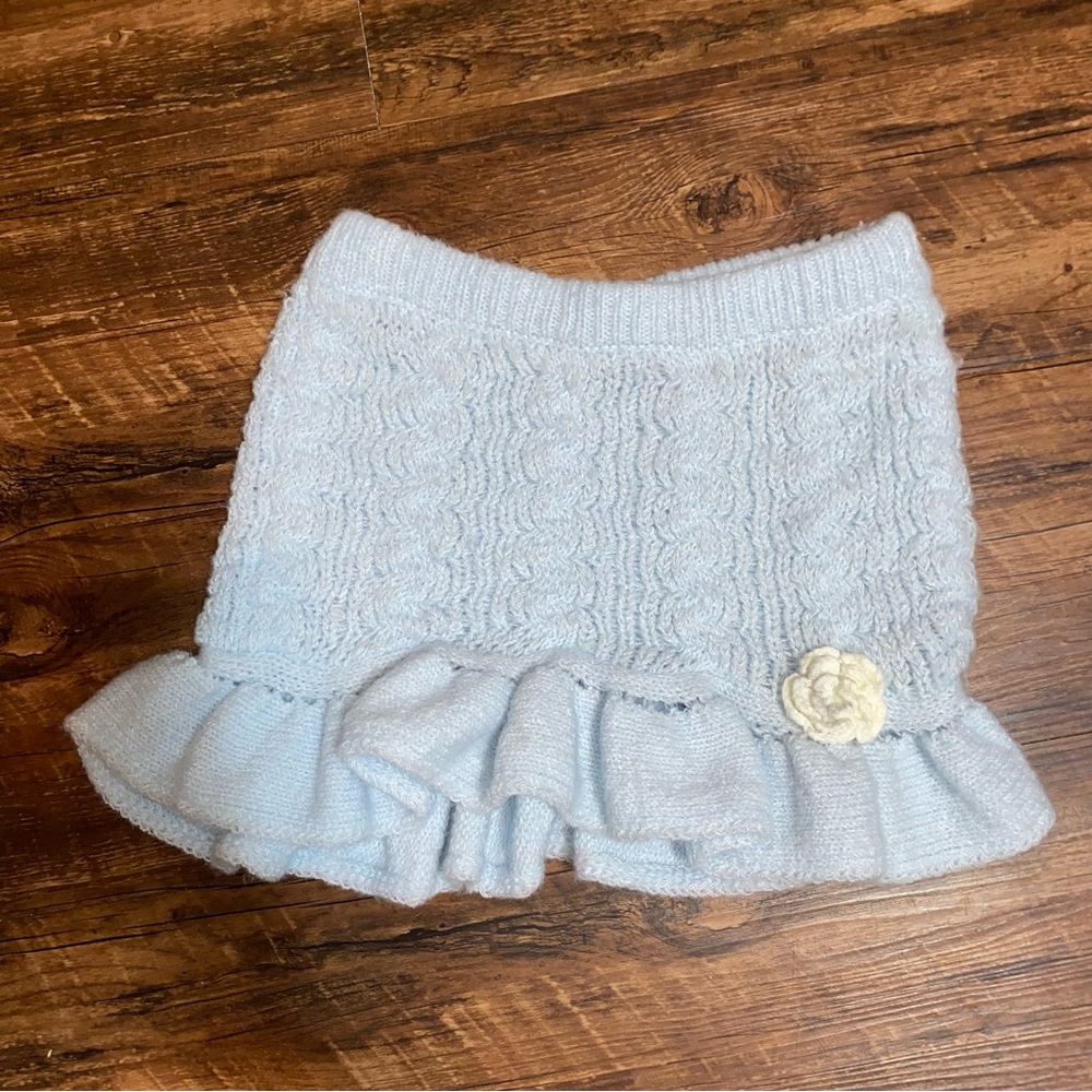 Kimchi Blue UO Light Blue Yarn Knit Mini Rosette Skirt Y2K‎ Small